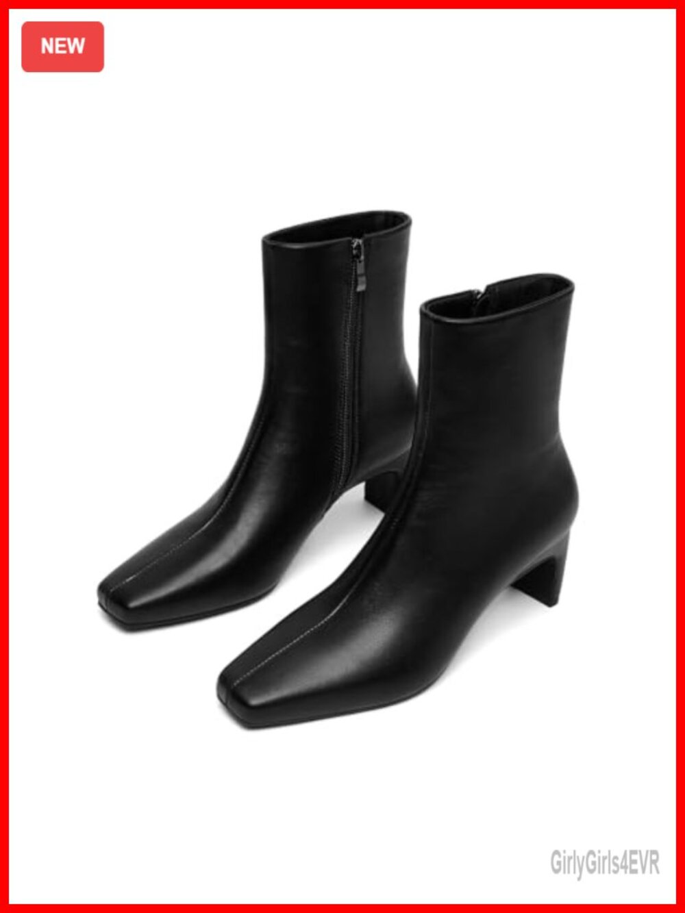 Square Toe Ankle Booties Chunky Block Heel Side Zip PU Faux Leather Boots